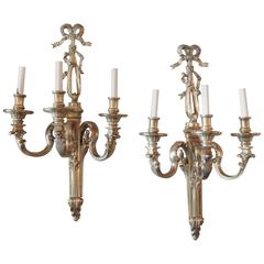 Pair of Louis XVI Style Polished Bronze Sconces 4
