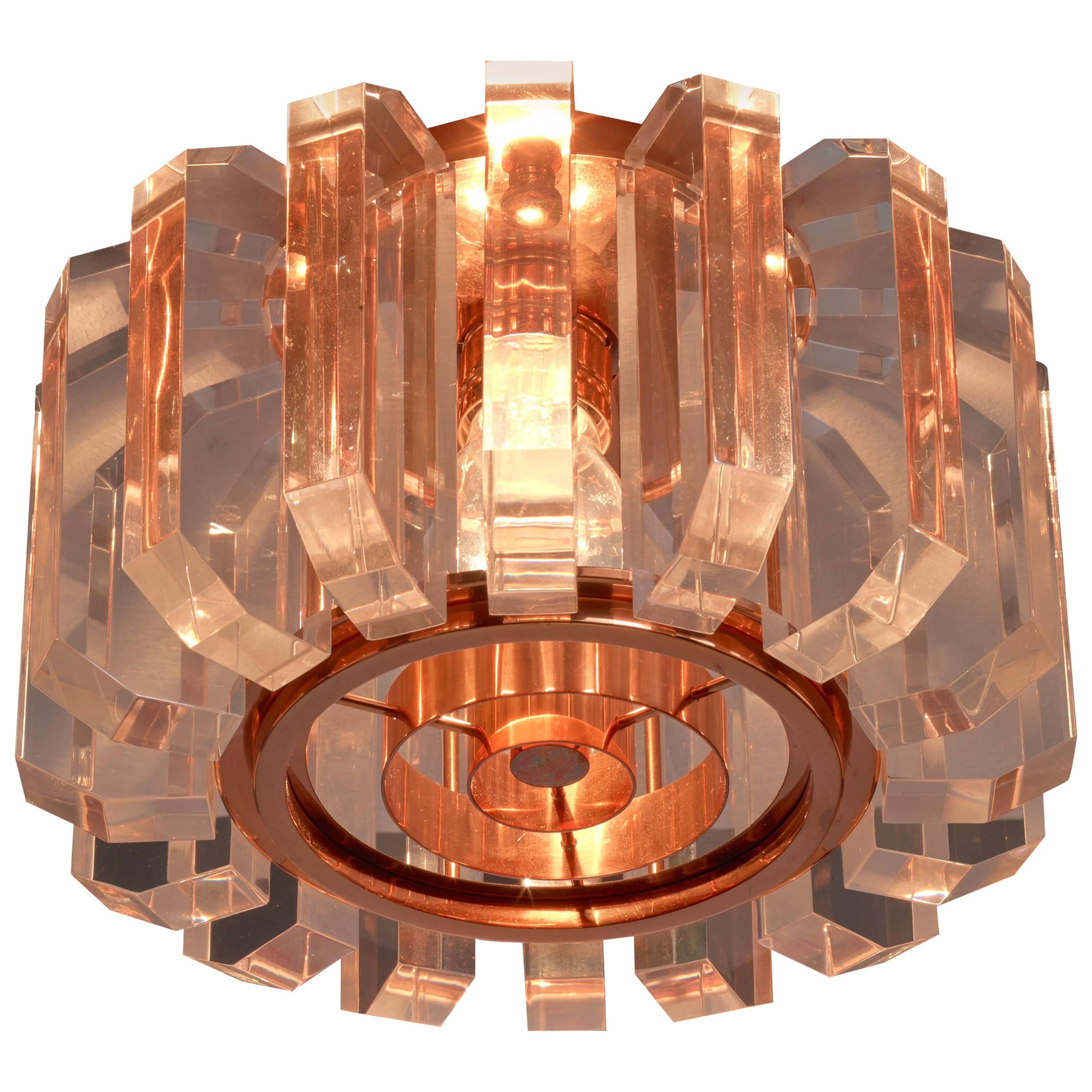 Plexiglass and Copper Ceiling Lamp, Germany, 1950s For Sale