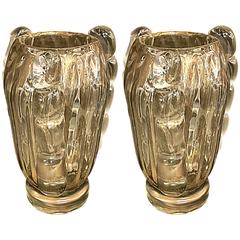 Pair of Murano Glass Vases with Gold Inclusion