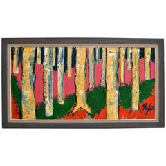 Expressionist Colorful Birch Tree Landscape Oil Painting by Rafael 2