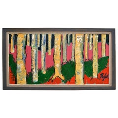 Large Expressionist Colorful Landscape Painting with Trees by Rafael