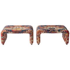 Pair of French 1970s Stools in Vintage Kilim