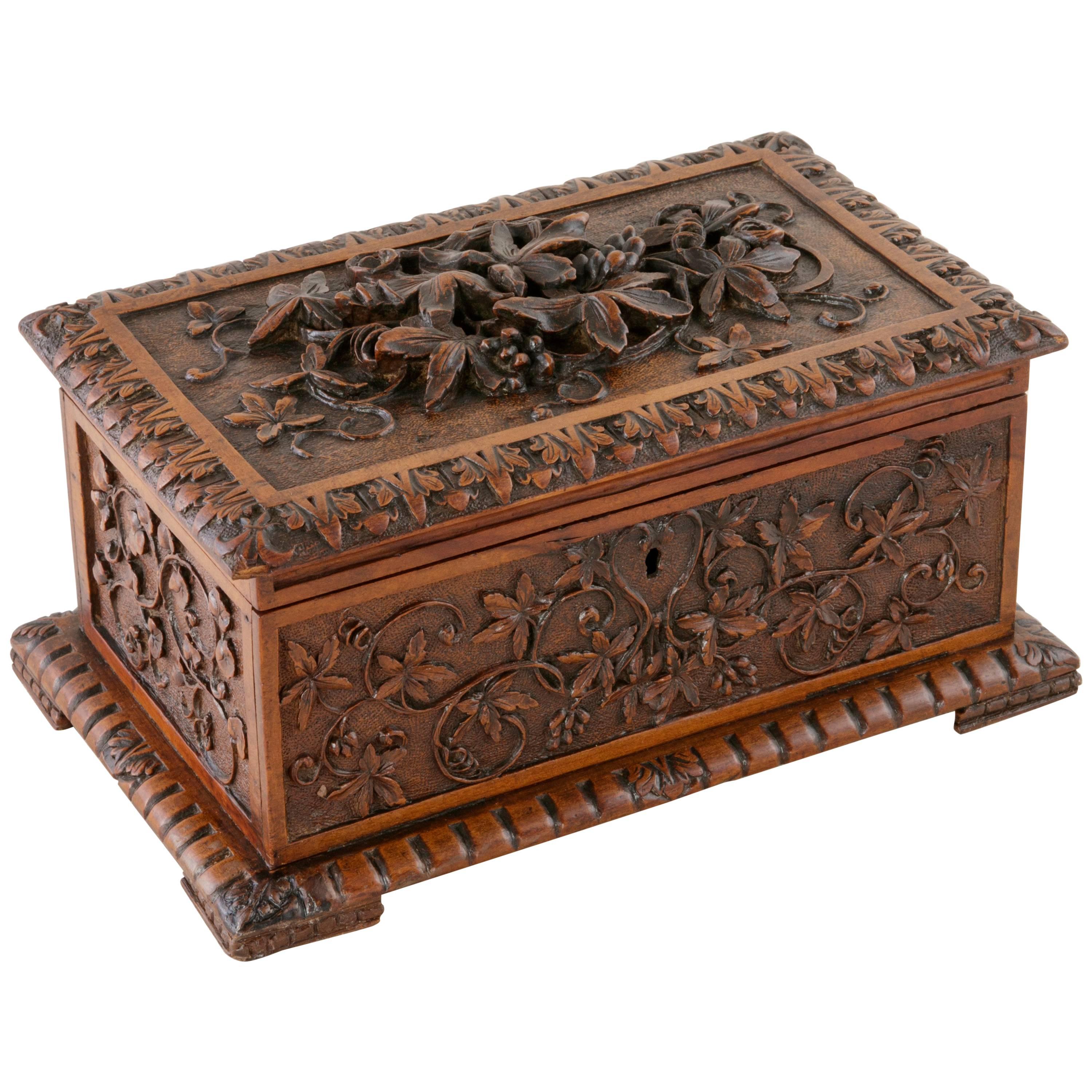 Early 20th Century Hand-Carved, French Black Forest Box