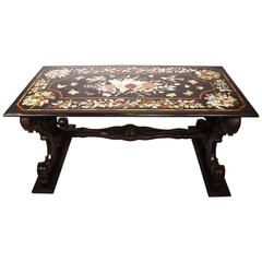 Large Italian Baroque Carved Walnut Pedestal Table Base with a "Pietra Dura" Top 2