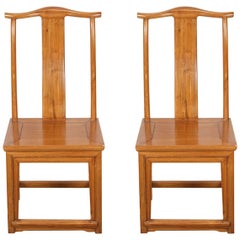 Vintage Pair of High Back Chinese Chairs Ming Style