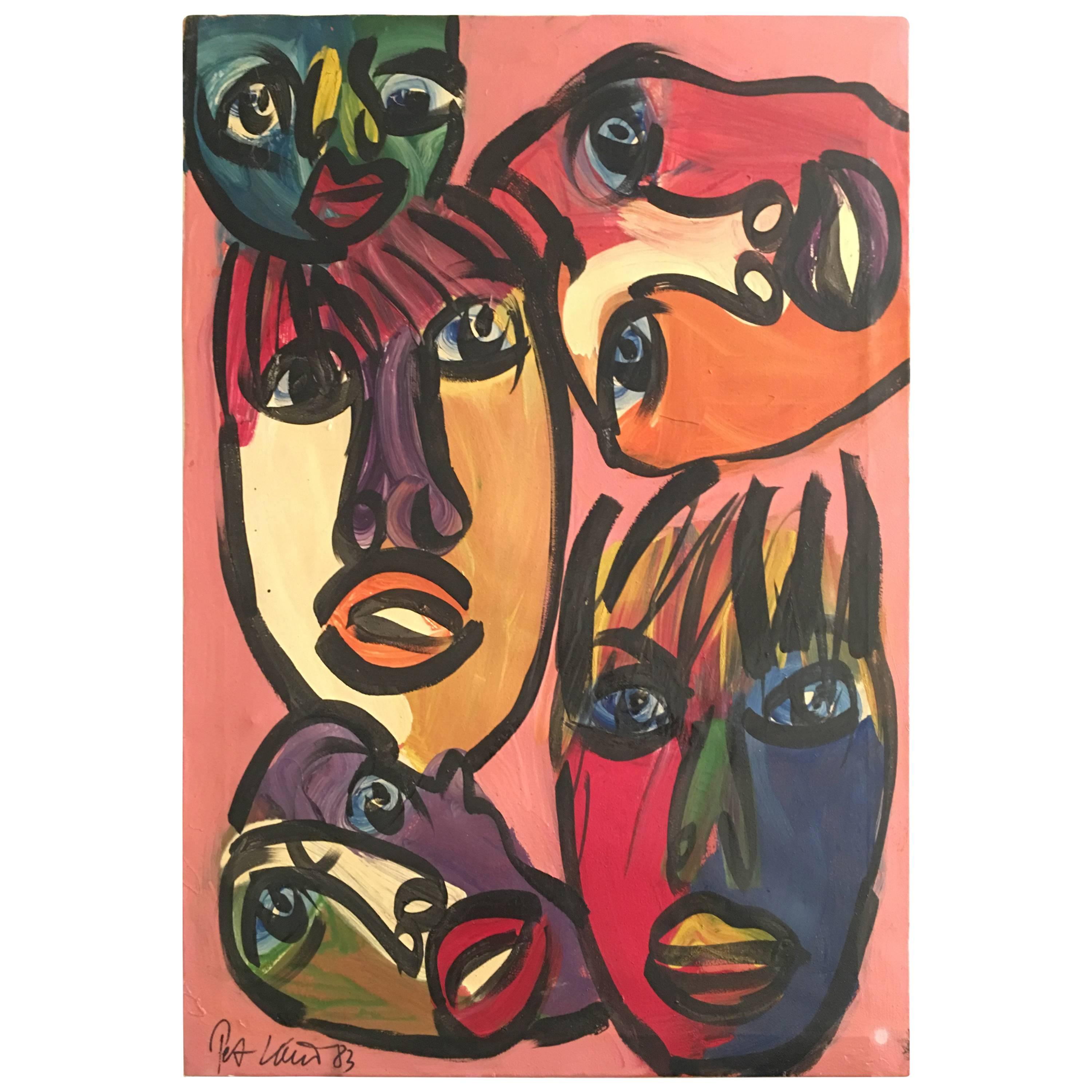 Peter Keil Abstract Faces Oil Painting For Sale