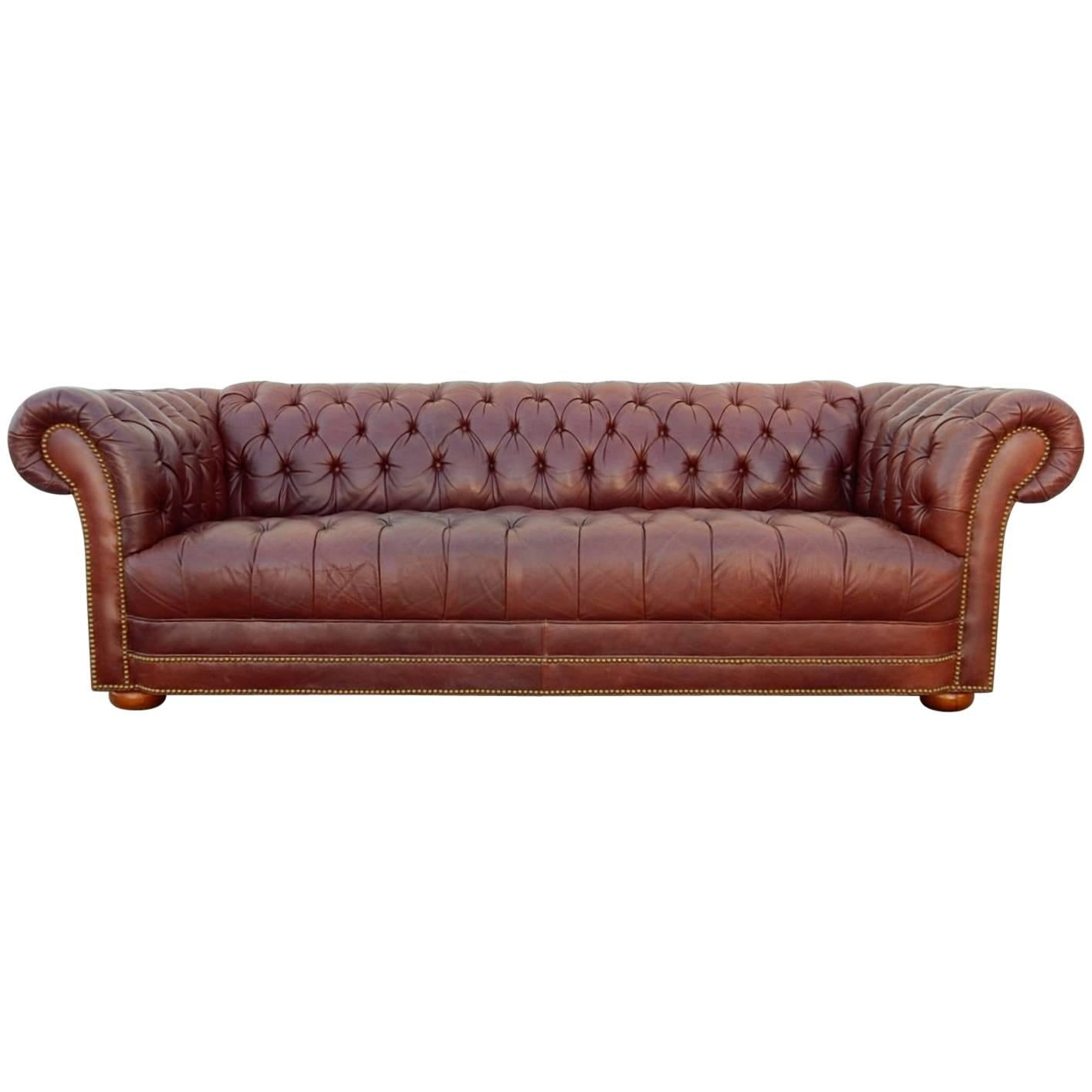 Vintage Distressed Oxblood Leather Chesterfield Sofa
