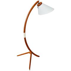 Iconic Danish Teak Tripod Bow Floor Lamp in Rispal Style New Shade