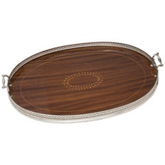Large Sterling Silver Mounted Wood Gallery Tray, Tiffany & Co