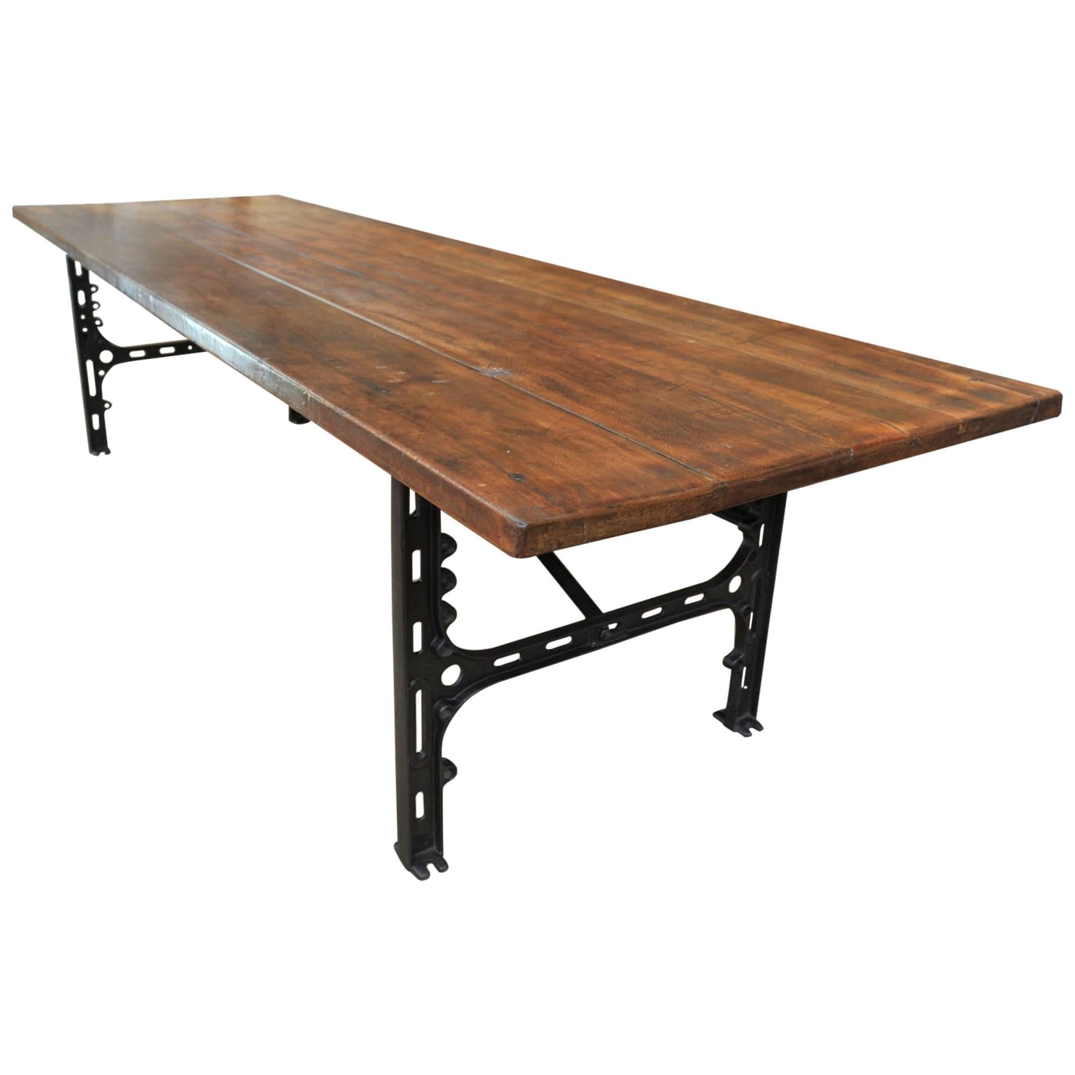 Singer Cast Iron and Beechwood Industrial Dining Table