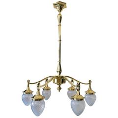 Huge Art Deco Chandelier with Opaline Glass Shades, circa 1920s 8