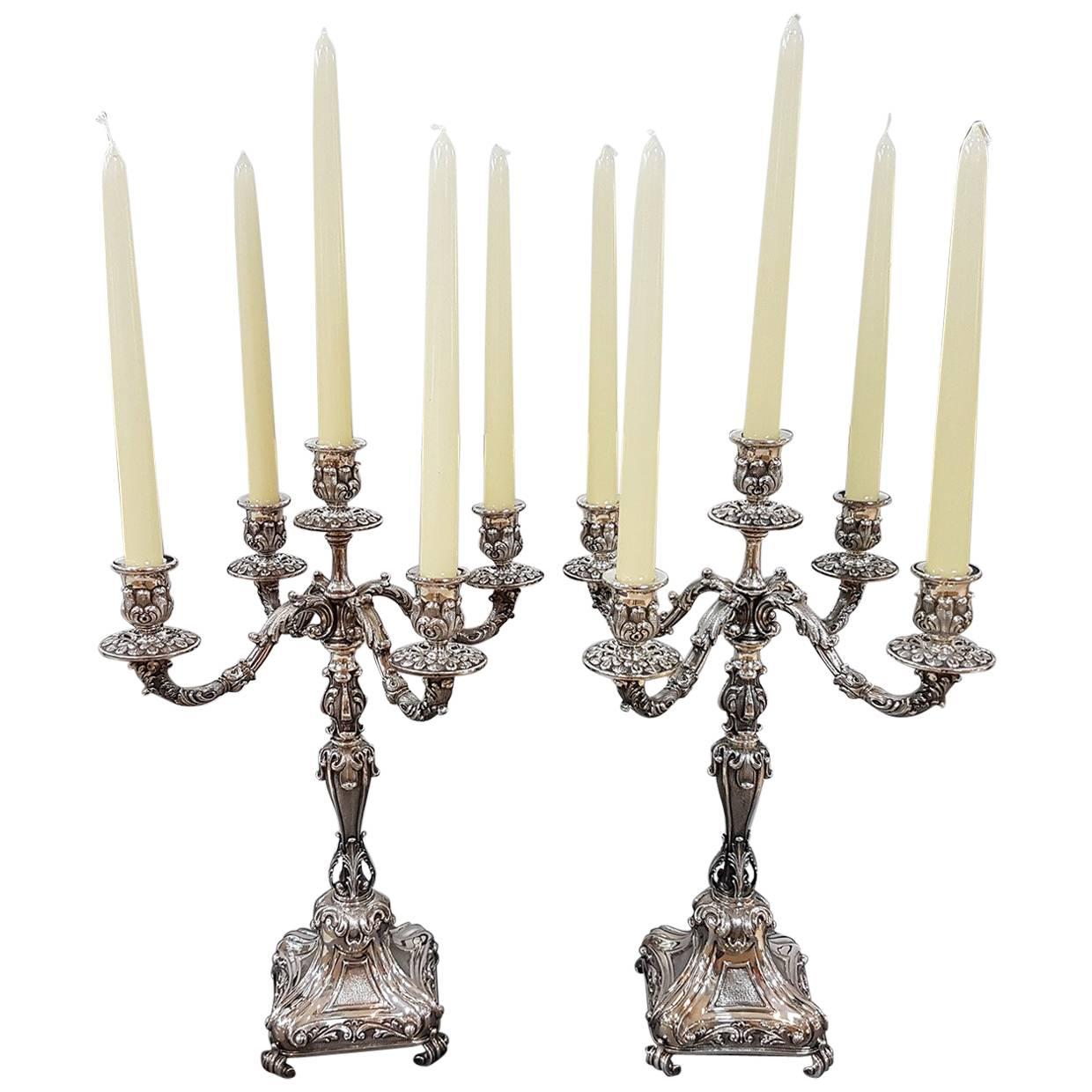Pr. de candélabres en argent sterling du XXe siècle de style néo-baroque italien en vente