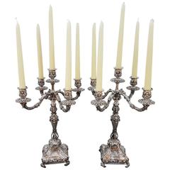 20th Century Sterling Silver Pr. of Italian Barocco Candelabras 12