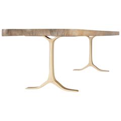 Bespoke Bleached Reclaimed Hardwood Dining - Desk on Brass Base, by P.Tendercool