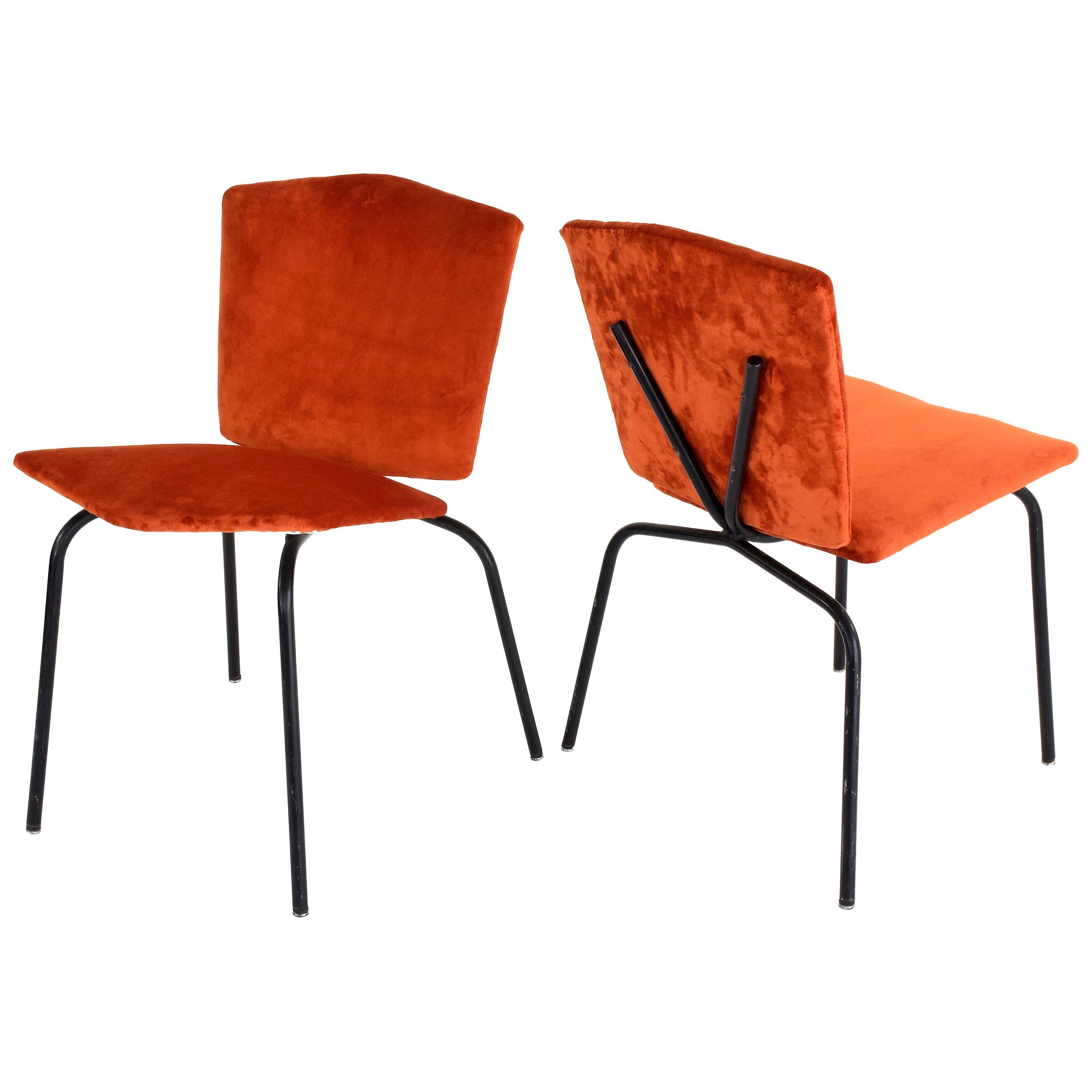 20th Century French Steel Velvet Chairs, 1970s