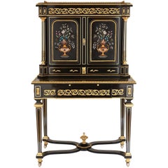 Antique Napoleon III Period Gilt Bronze, Hardstone and Ebonized Wood Bonheur du Jour