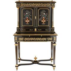 Napoleon III Period Gilt Bronze, Hardstone and Ebonized Wood Bonheur du Jour
