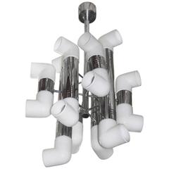 Chandelier in Chrome and Glass of White Color Pop Art Italian Design, 1970 4