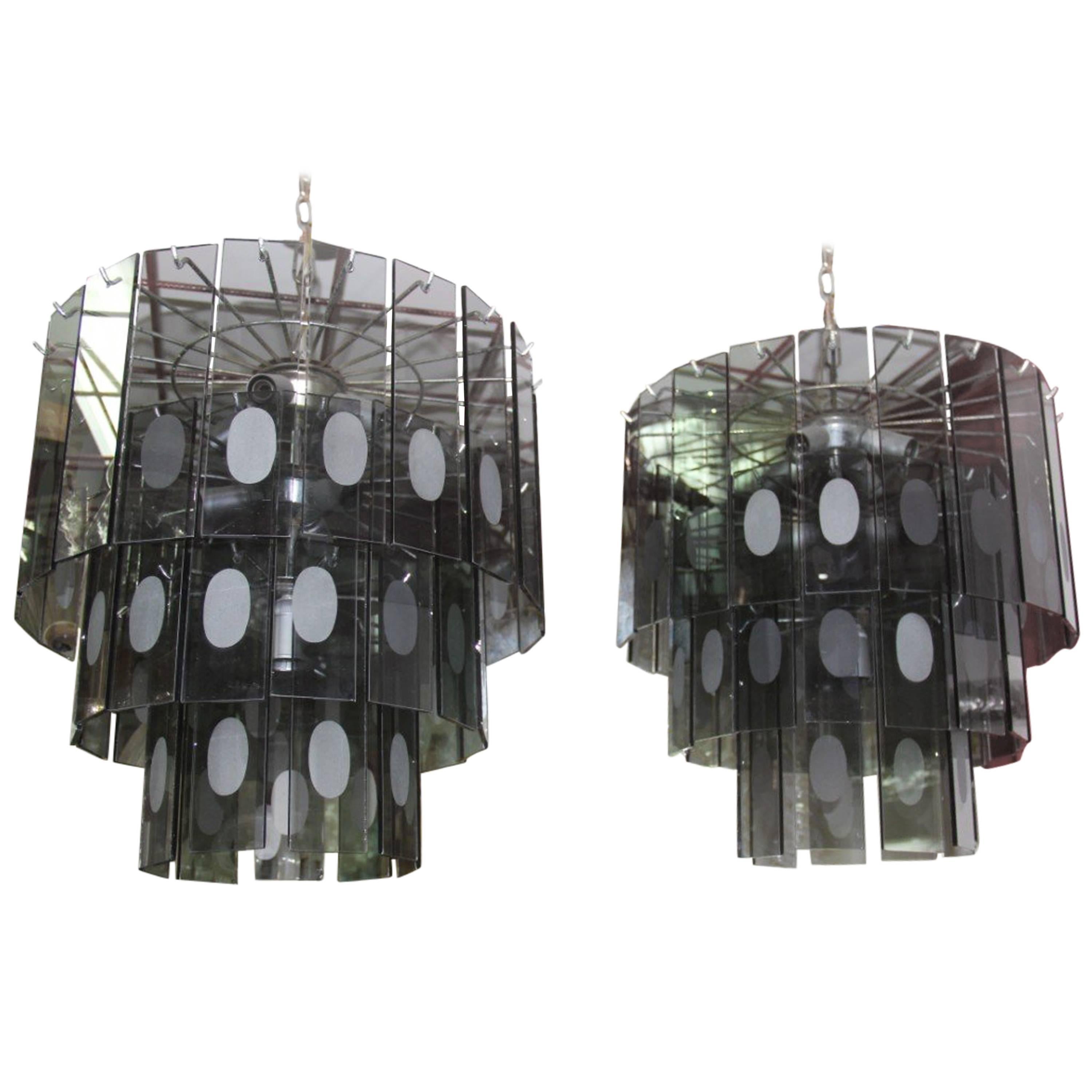 Pair of Gray Glass Chandeliers, 1970 Italian Design For Sale