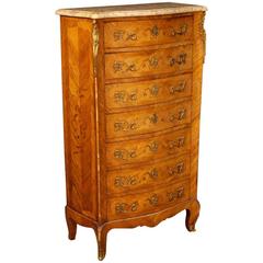 20th Century French Inlaid Tallboy with Marble Top