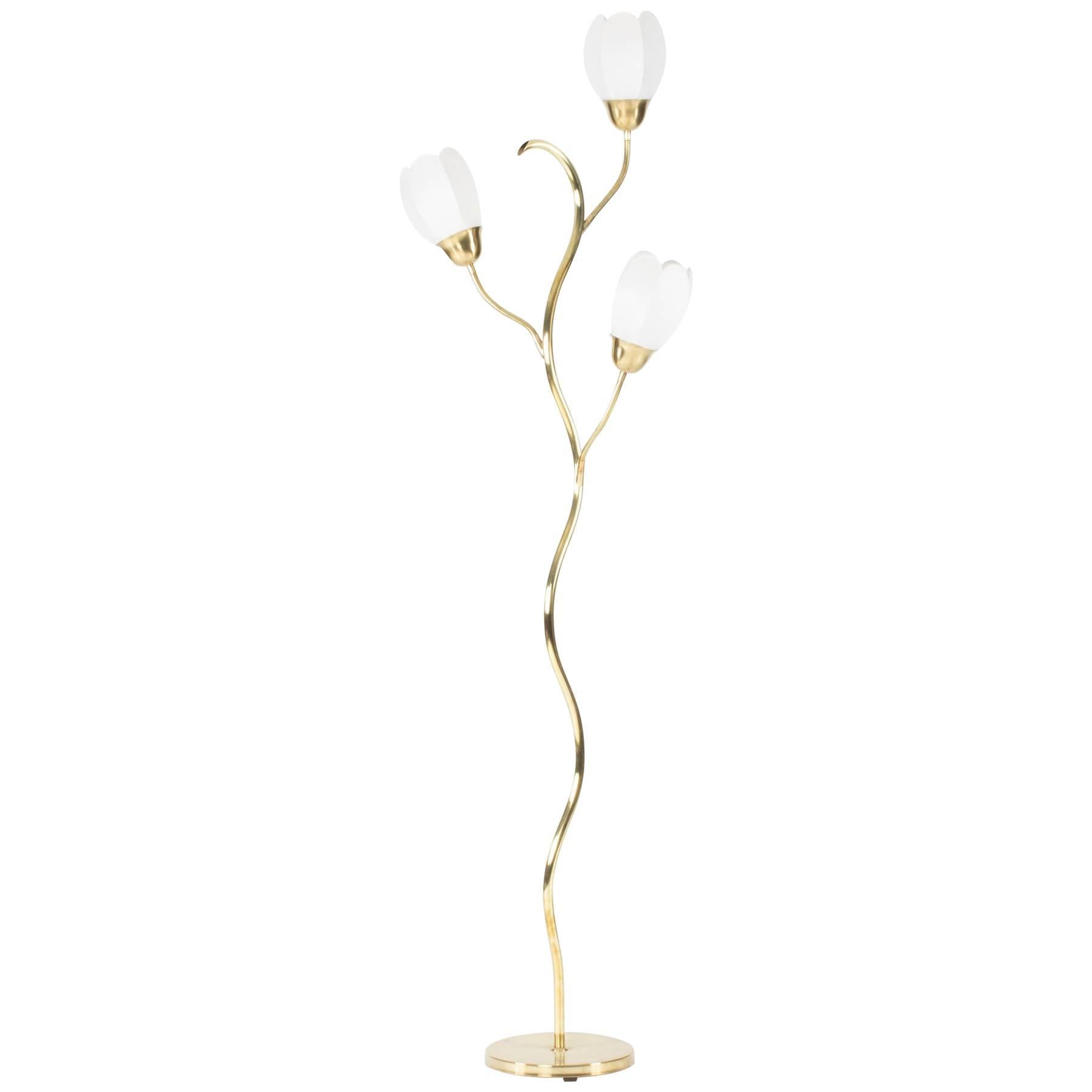 Danish 1950s Brass Flower Floor Lamp