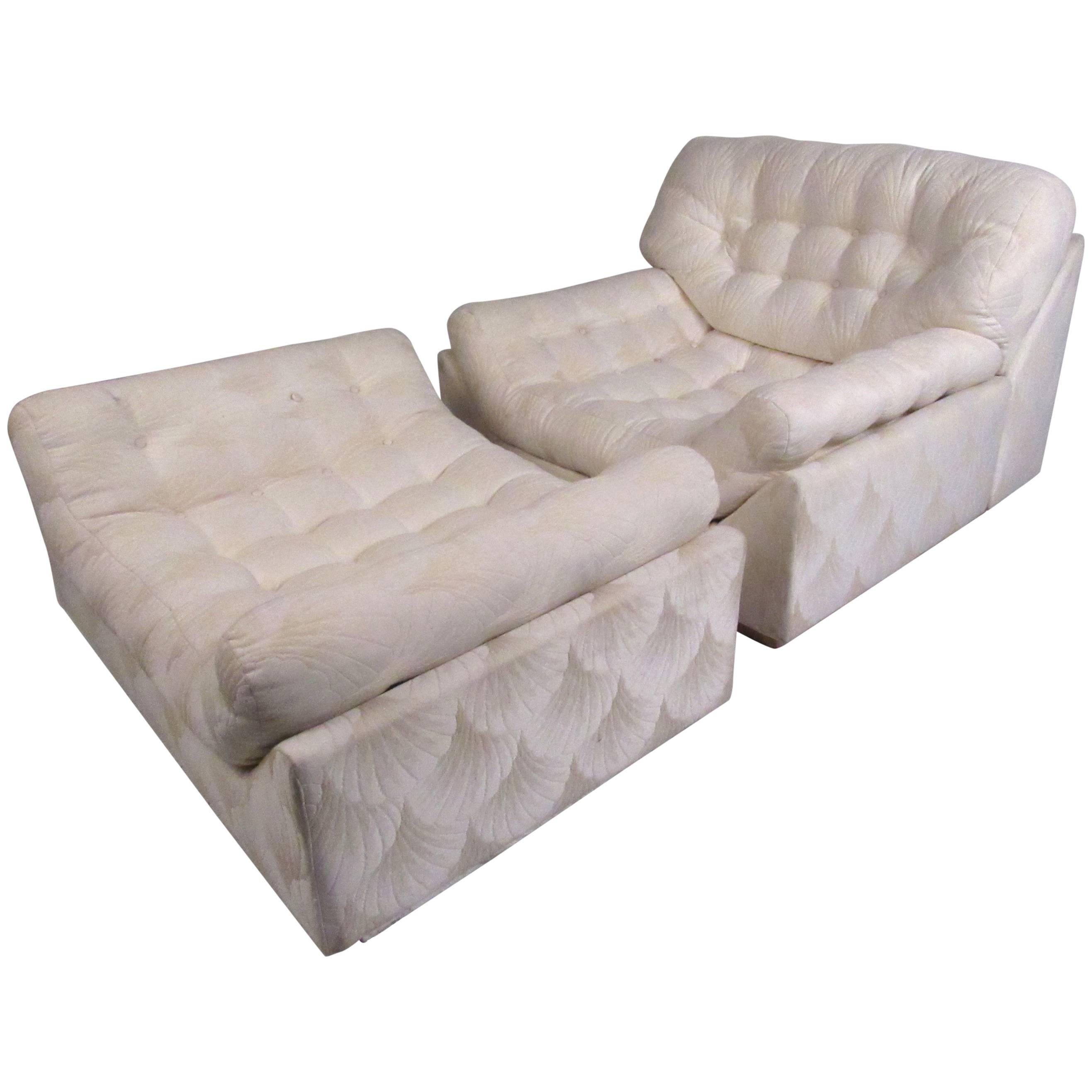 Mid-Century Modern Tufted Lounge and Ottoman