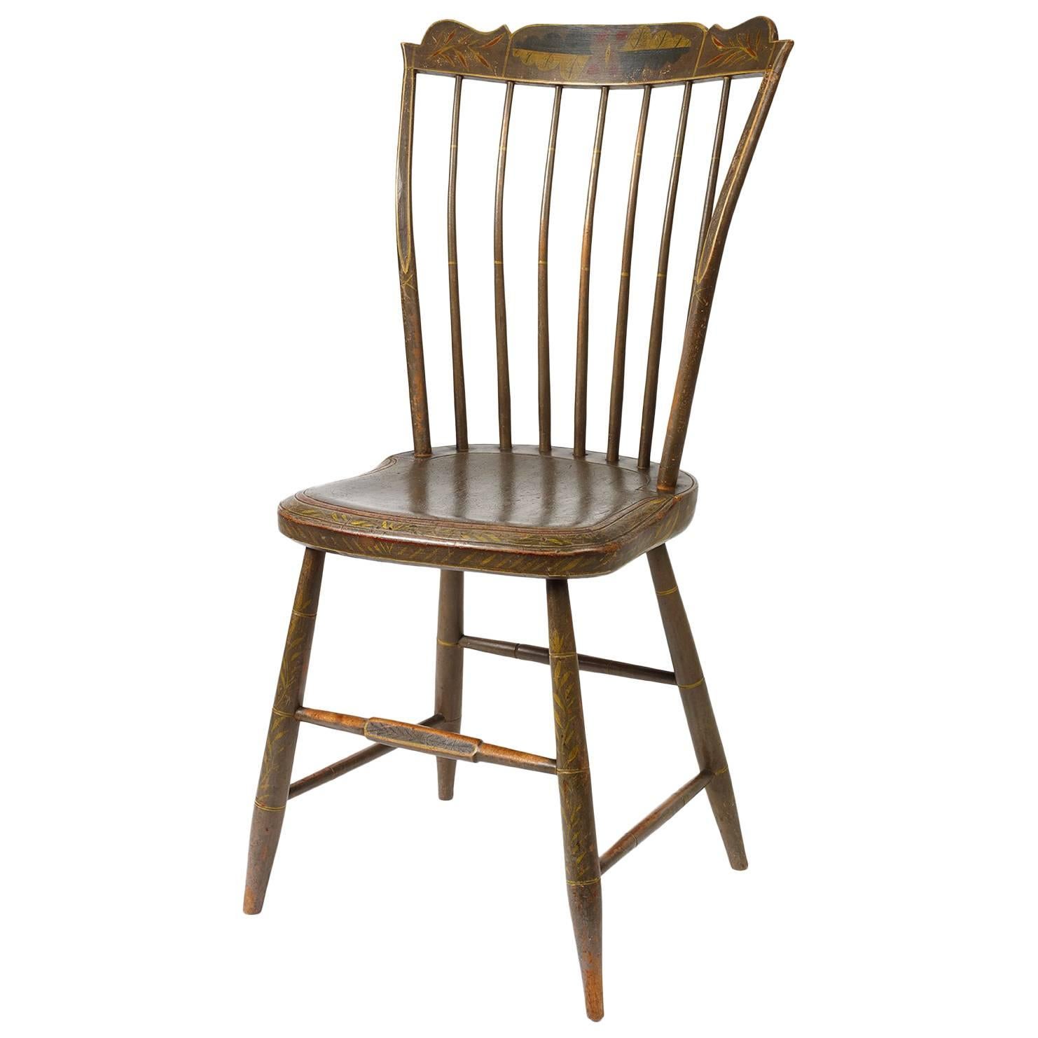 Polychrome-Decorated Shaped Tablet-Top Windsor Side Chair For Sale