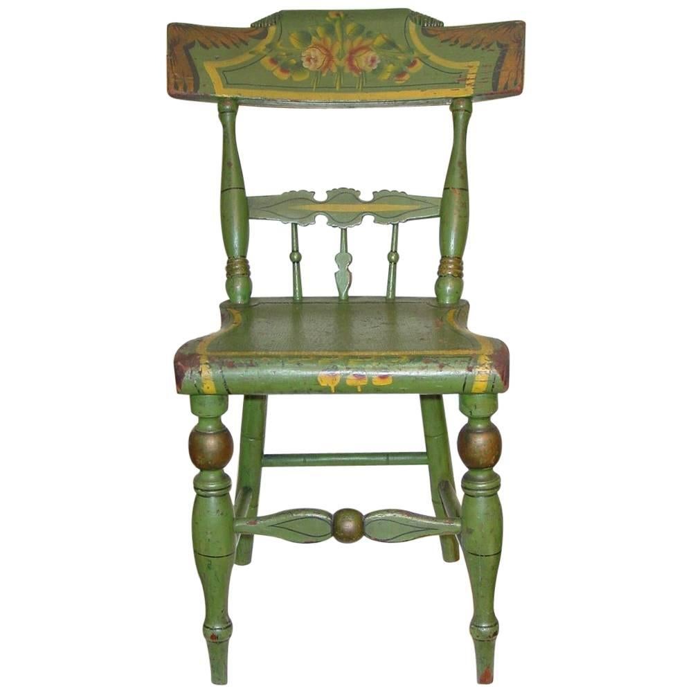 Green-Painted and Stencil-Decorated Child's Chair For Sale