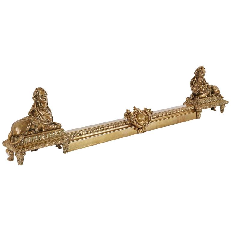 French Antique 19th Century Gilt Bronze Fireplace Fender in the Empire