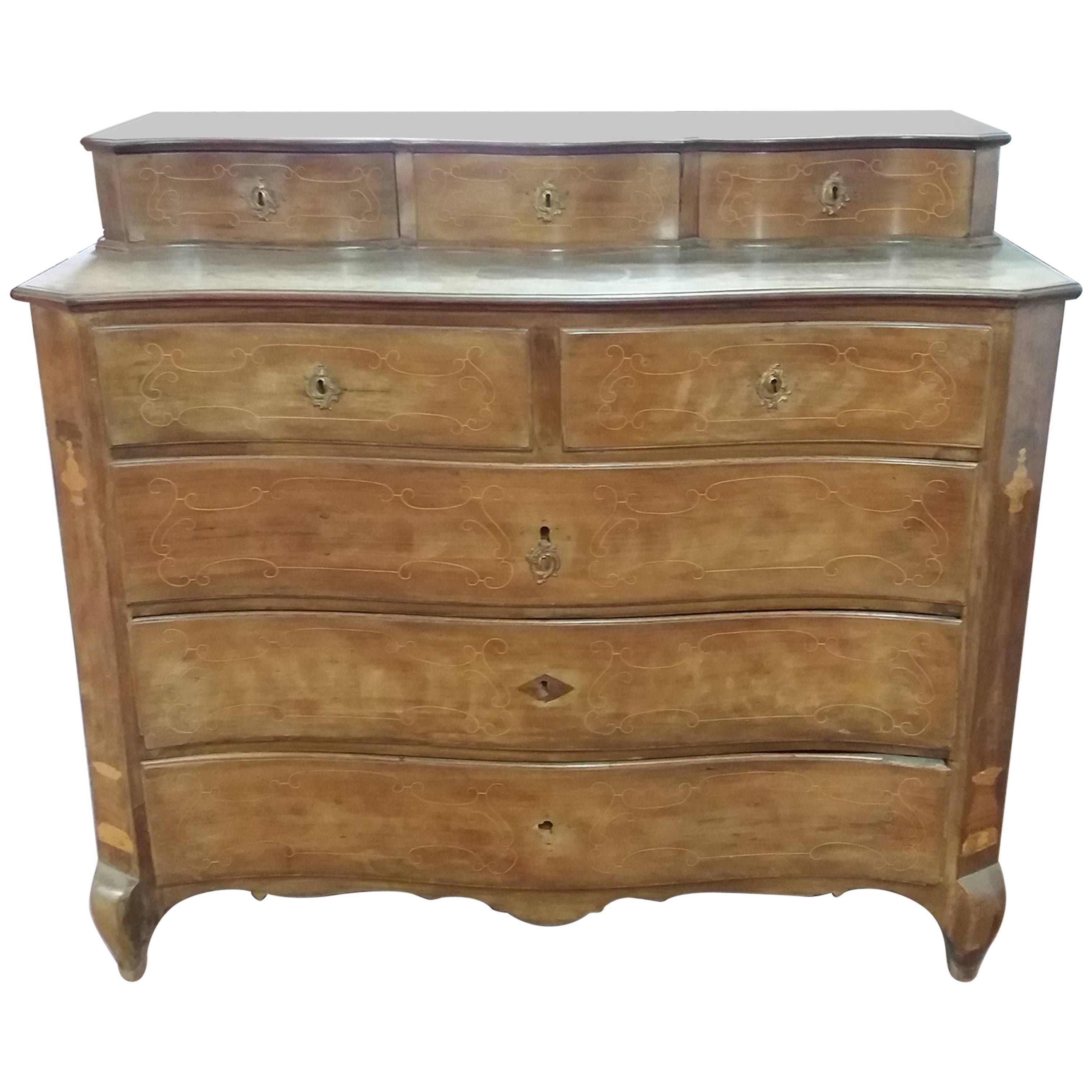 Late 18th Century Charles X Burr Walnut Wood French Chest of Drawers For Sale