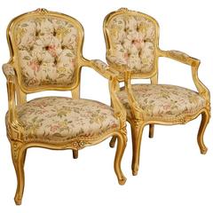 20th Century Pair of Italian Lacquered and Gilt Armchairs