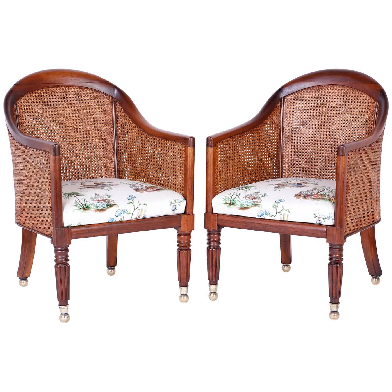 British Colonial Pair of Antique Rosewood Tub Chairs