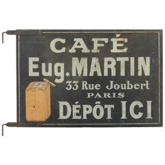 Antique Rare Early 20th Century French Hand-Painted Double Faced Iron Cafe Martin Sign