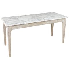Late 19th Century Cerused Oak Pastry Table with Carrara Marble Top