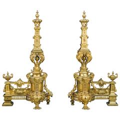Elaborate Pair of Tall 19th Century Gilt Brass Chenet 5