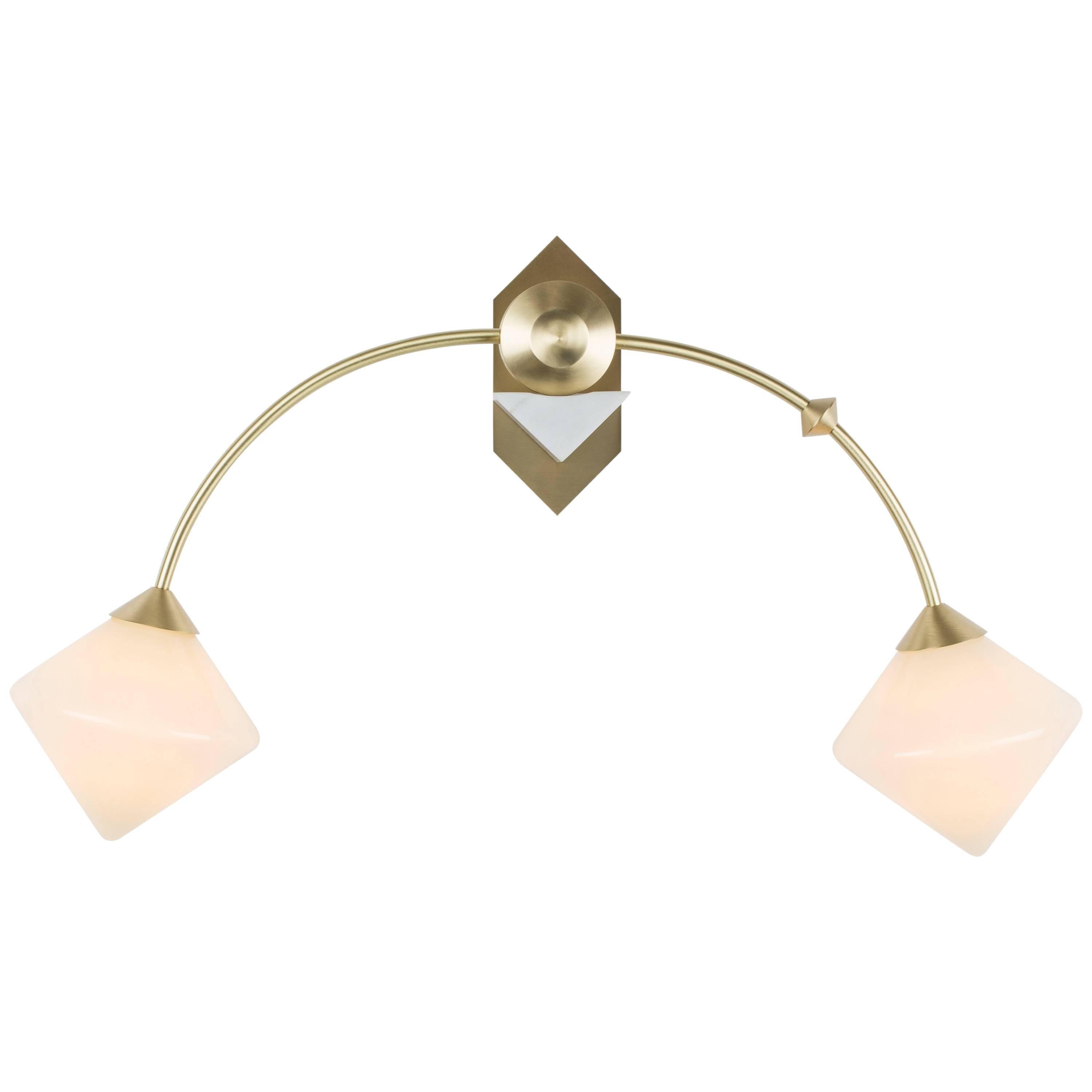 Bec Brittain FKA THEMIS 27 Balancing Sconce, Marble Bracket, and Handblown Glass For Sale