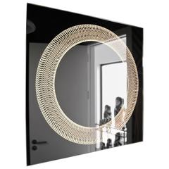 Modern Frameless Finely Etched Back Illuminated Square Glazz Cosmic Mirror