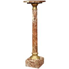 19th Century French Red Marble Pedestal with Square Swivel Top and Brass Rings