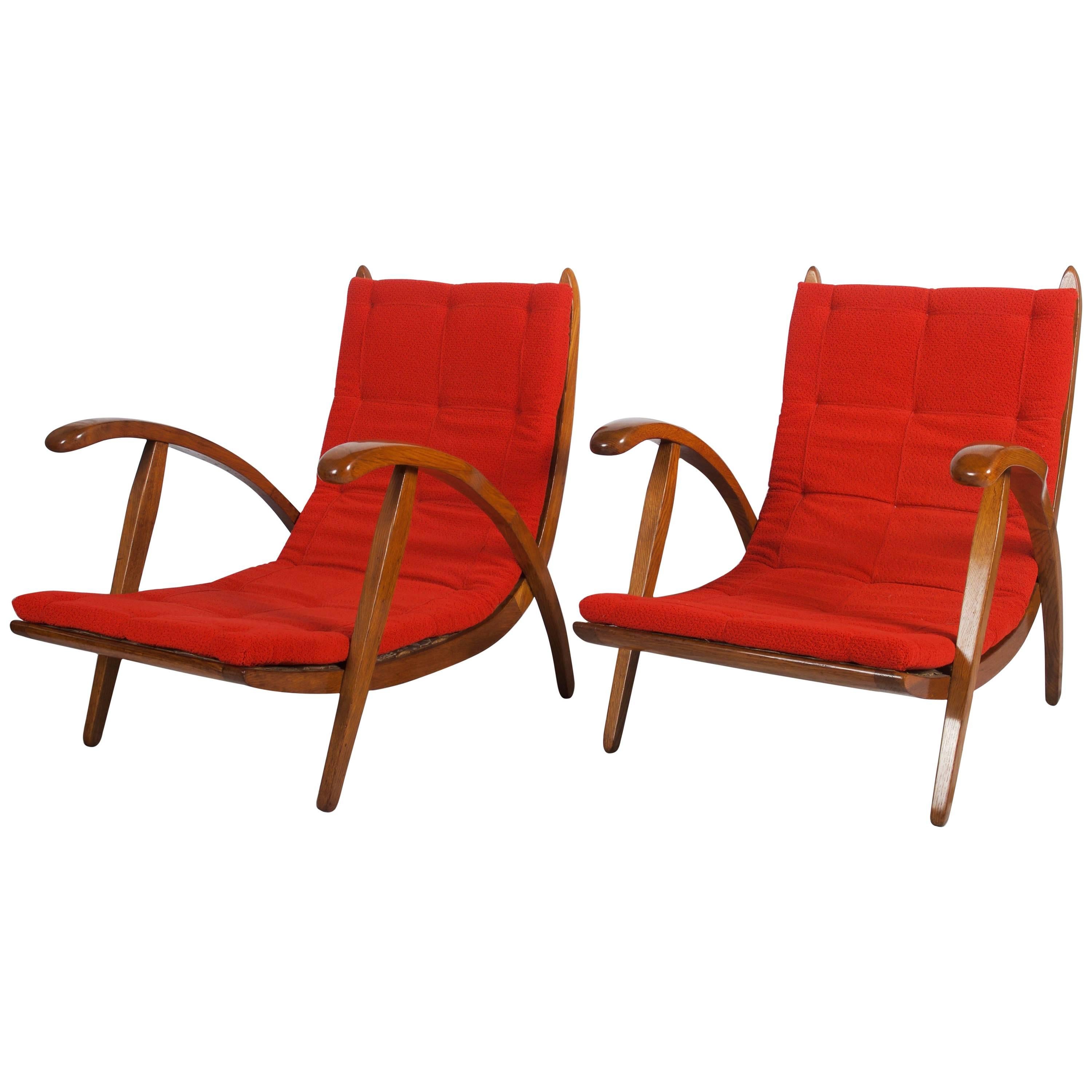 Very Rare Pair of Mid-Century Armchairs Attributed to Up-Zavody Brno For Sale