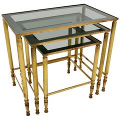 Retro French Brass Nest of Tables Vintage, 1950s