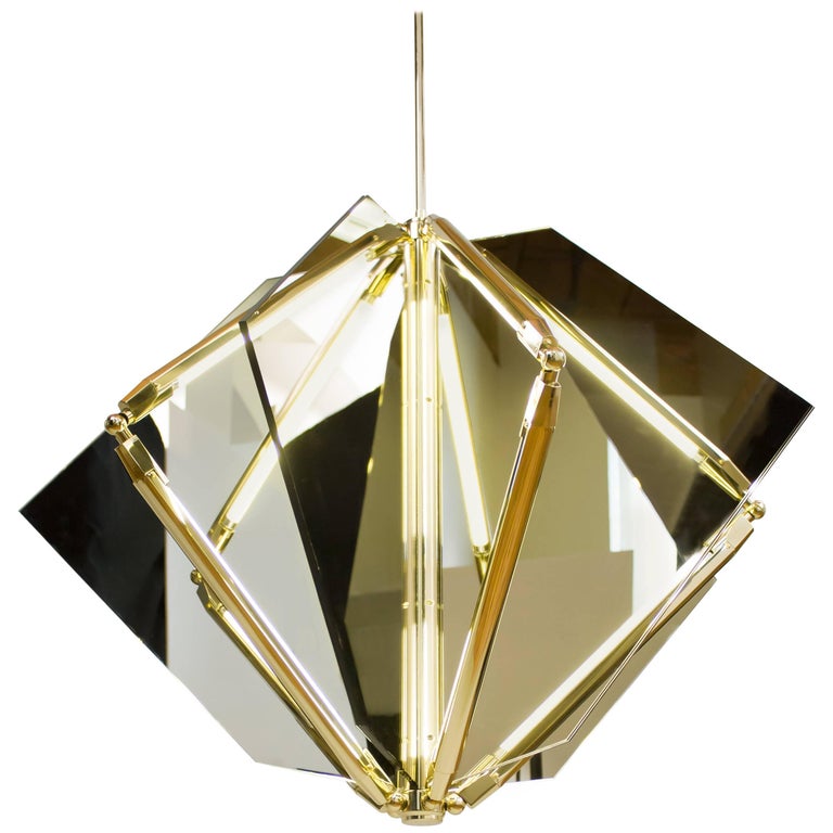 Bec Brittain Echo 1, Mirror and Brass LED Chandelier For Sale