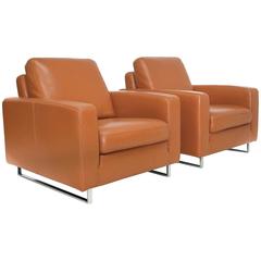 Mid-Century Modern Leather and Chrome Club Chairs