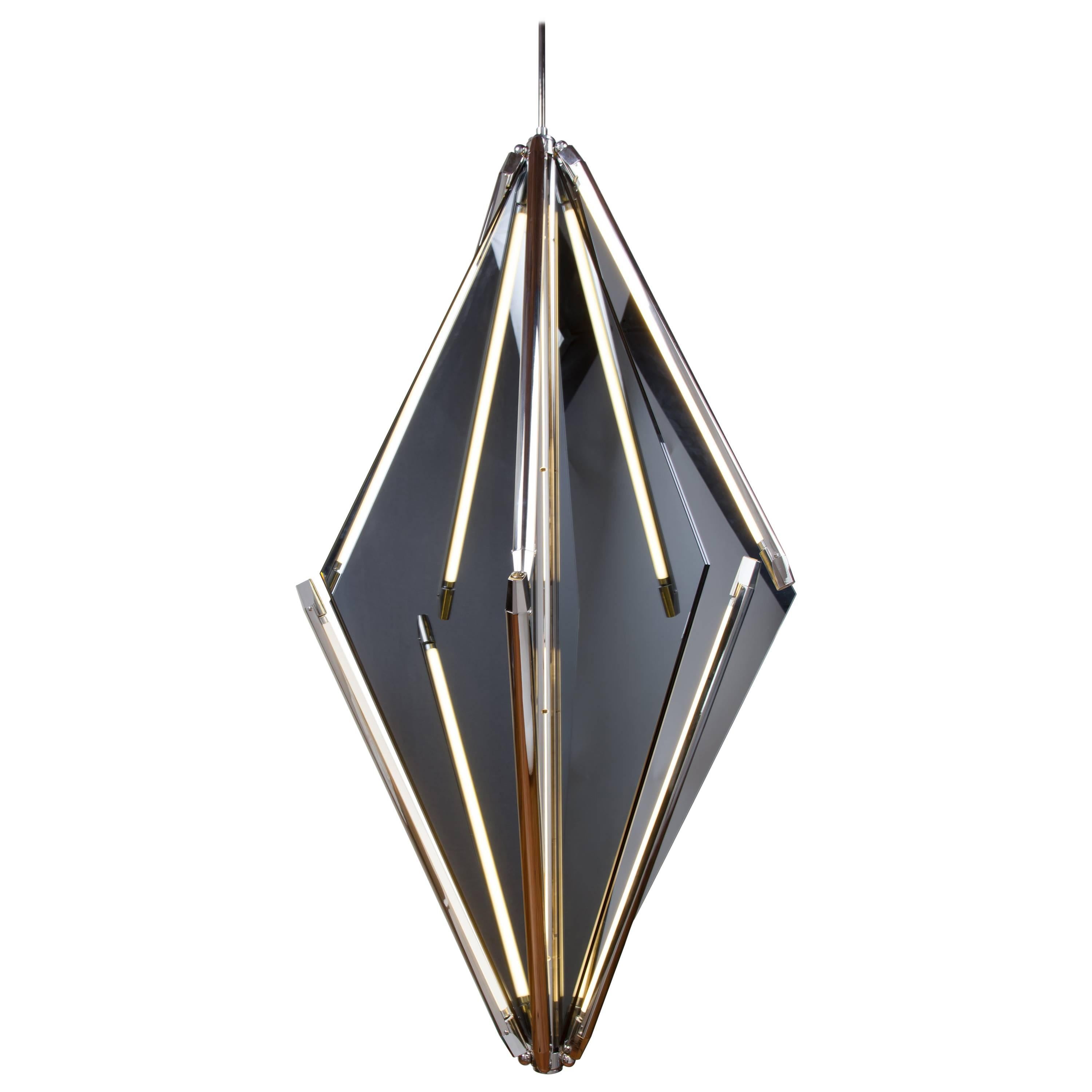 Bec Brittain Echo 3, Mirror and Brass LED Chandelier For Sale