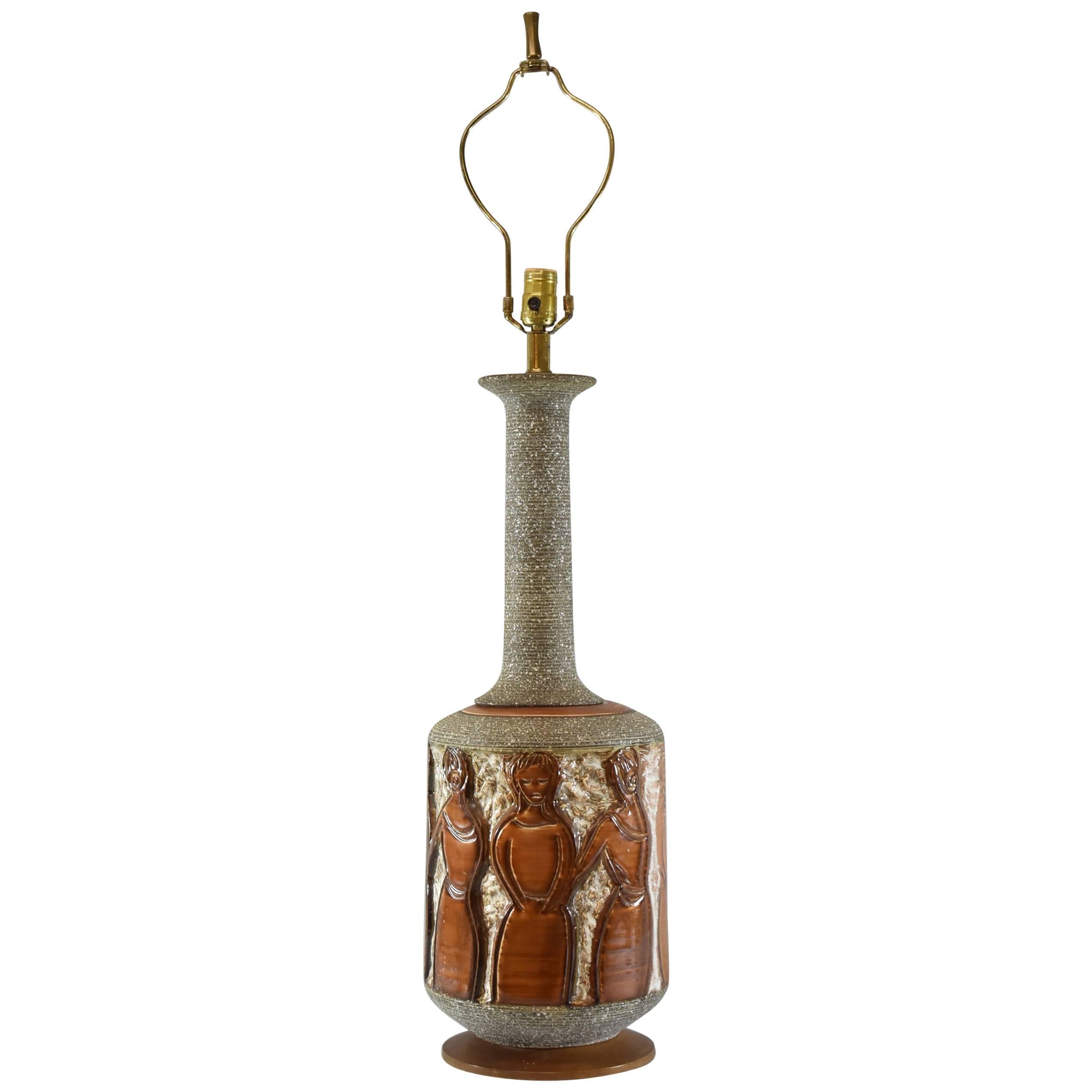 Lampe de bureau figurative du milieu du siècle en céramique poterie par Fratelli Faniullacci