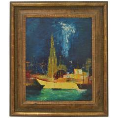 Belgium Oil Painting of Ghent by B. Van Landuyt, 1974 2