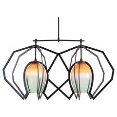 Bec Brittain Twin Vise, Hand Blown Glass and Brass Chandelier