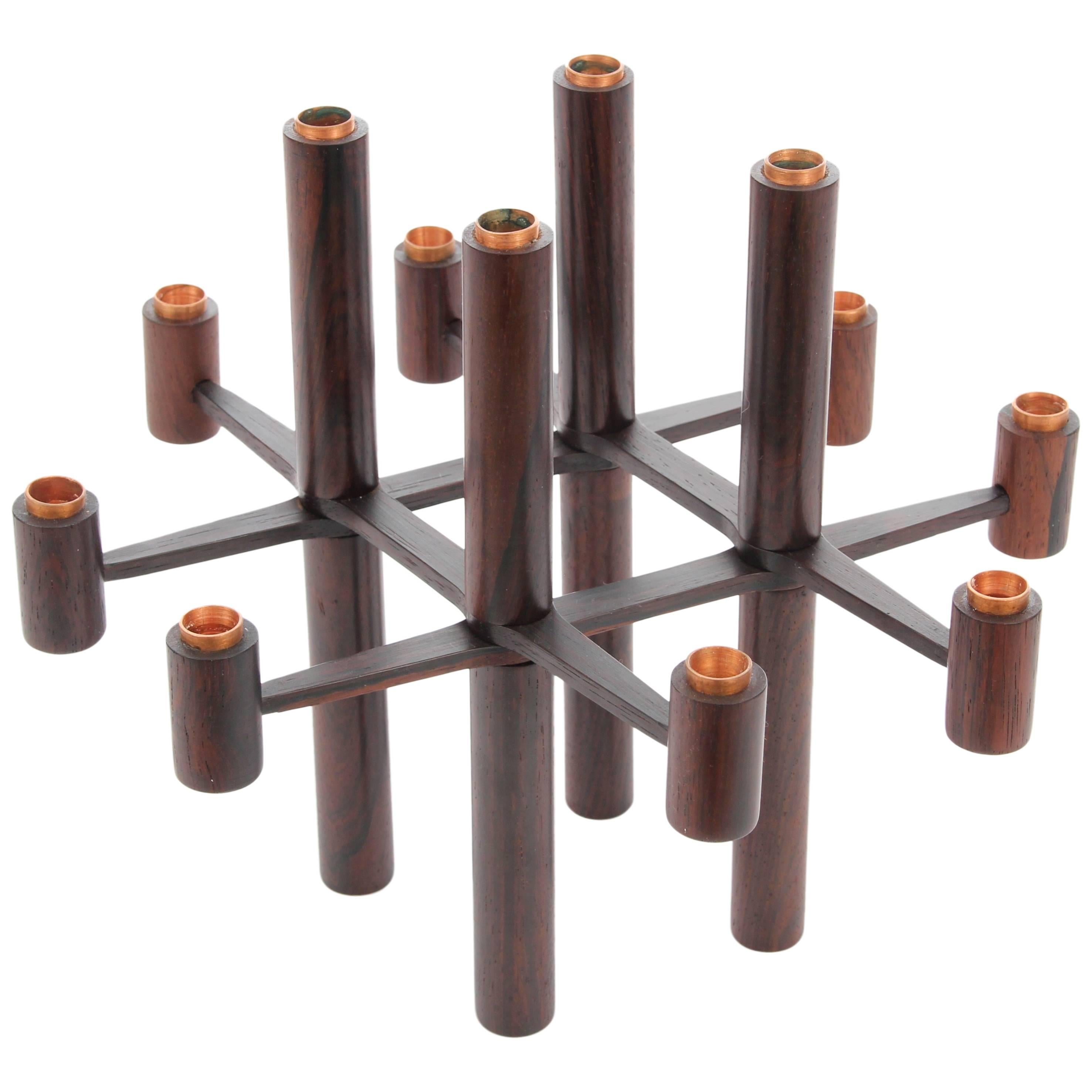 Mid-Century Modern Scandinavian Folding Candle Holder in Rosewood For Sale