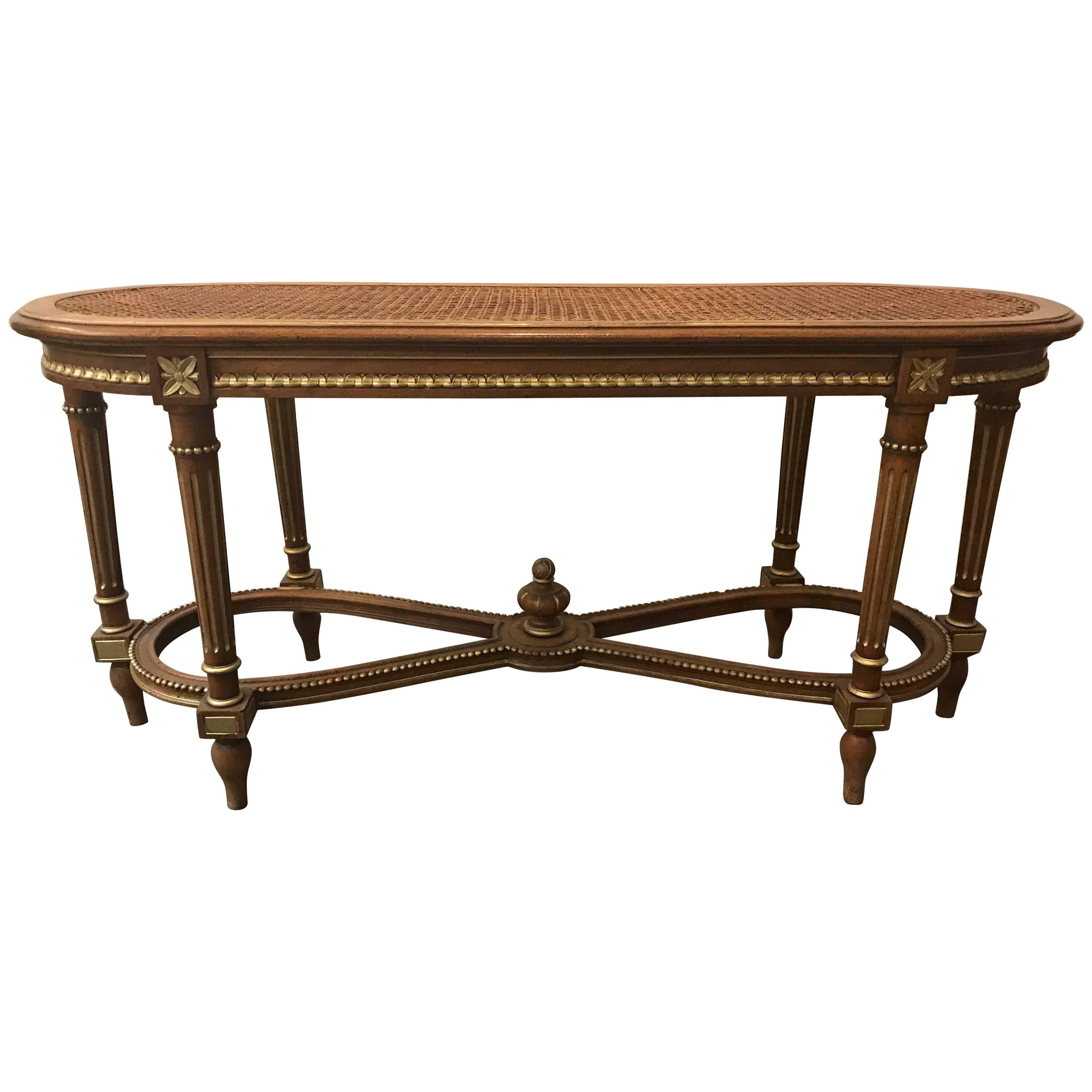 French Carved Cain Seat Louis XVI Style Bench