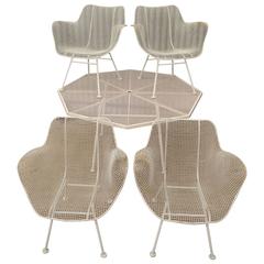 5-Piece Russell Woodard Sculptura Patio Dining Set 4 Armchairs Metal Wire Mesh 2