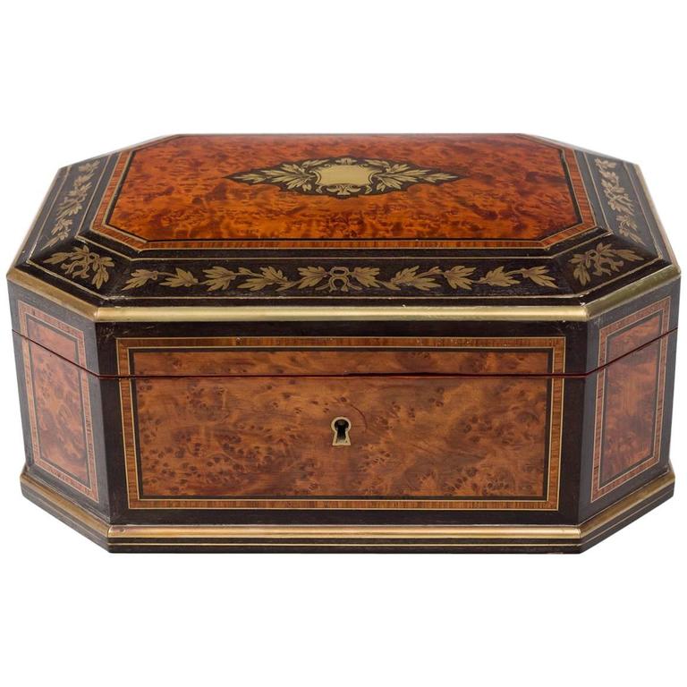 Walnut and Brass Inlaid Jewelry Box, circa 1850 at 1stDibs